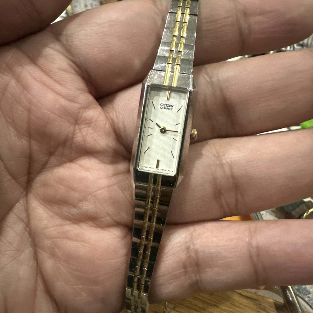 Working Vintage Citizen Woman's Watch Rectangle Two Tone Dainty 13mm Fit 6.75"